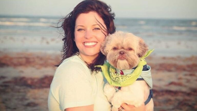woman recreates photo with her dog