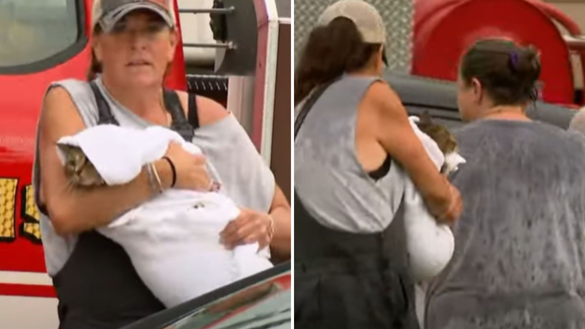 woman holding rescued cat