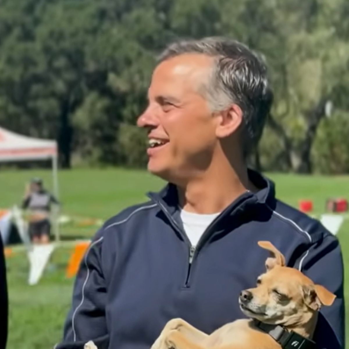 man with rescue dog