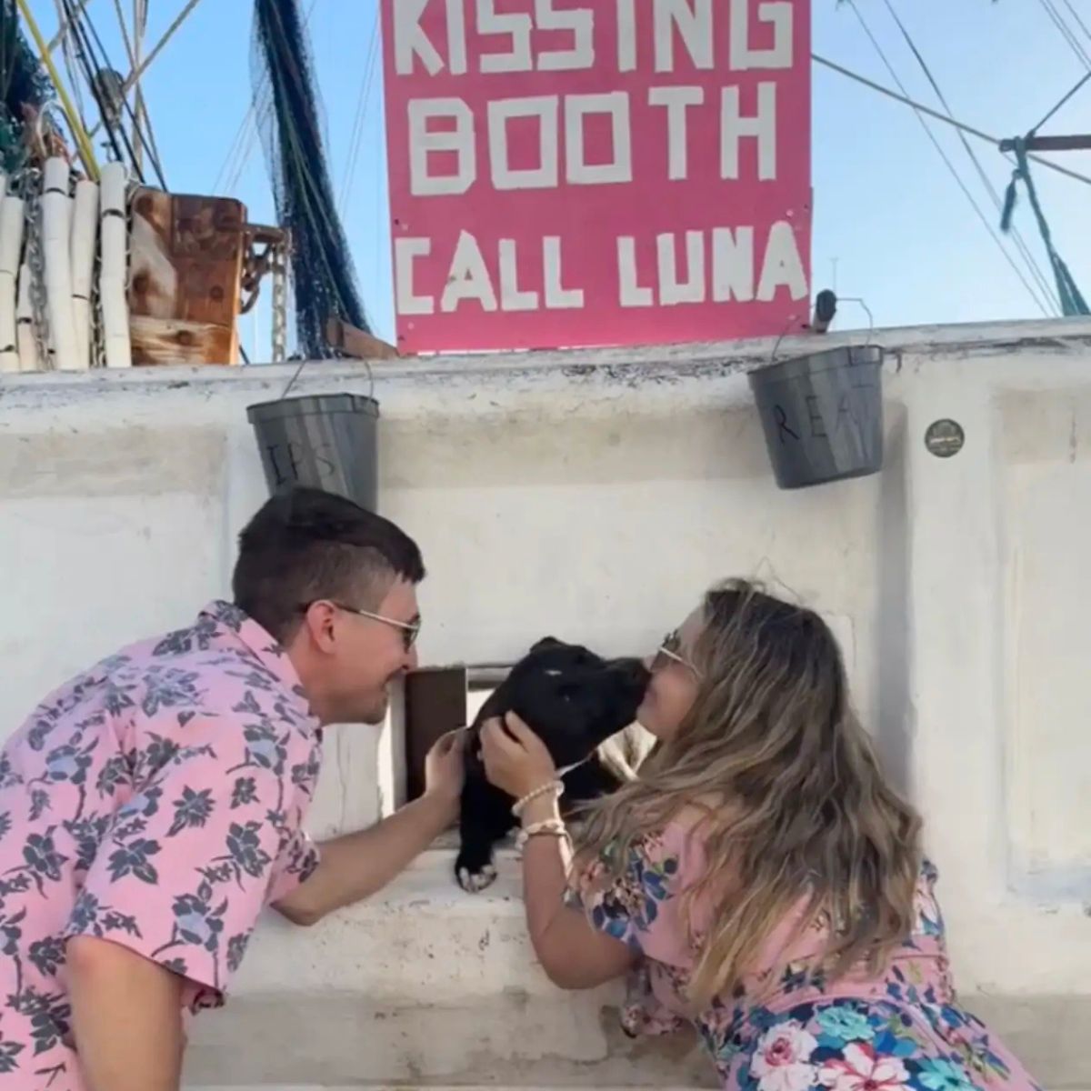 woman kisses the dog