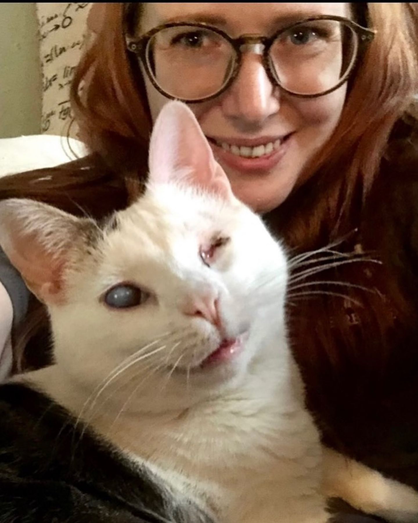 woman with blind cat