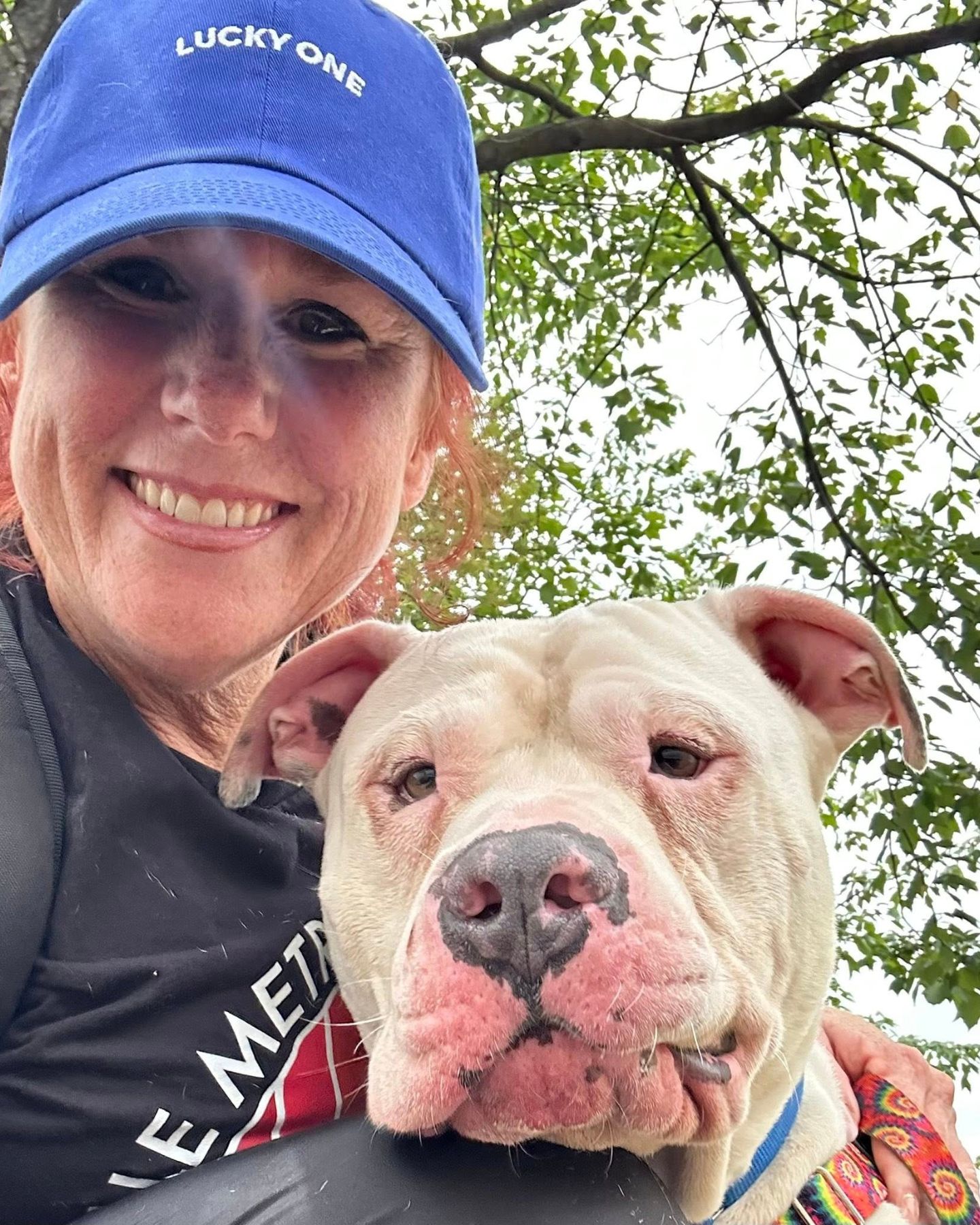 woman with senior dog