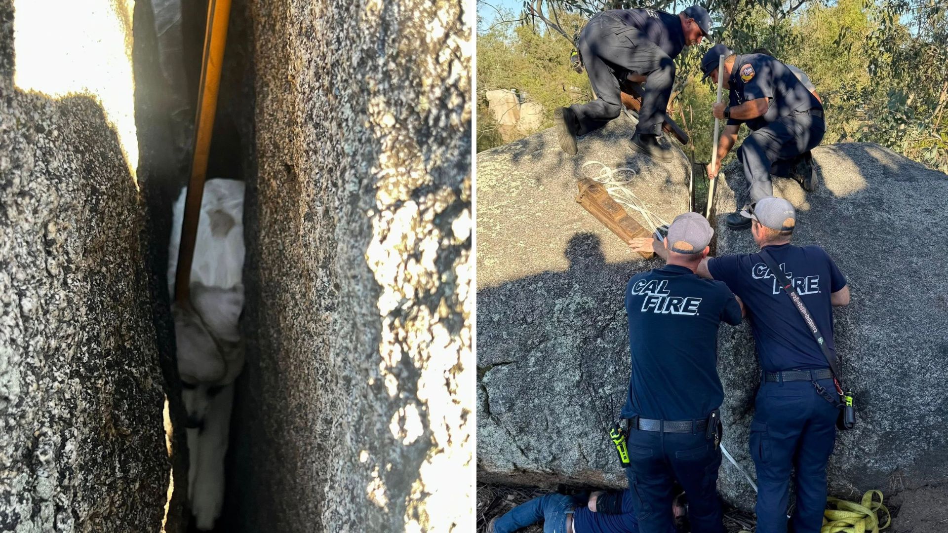 California Fire Crew Urgently Pry Apart Rocks