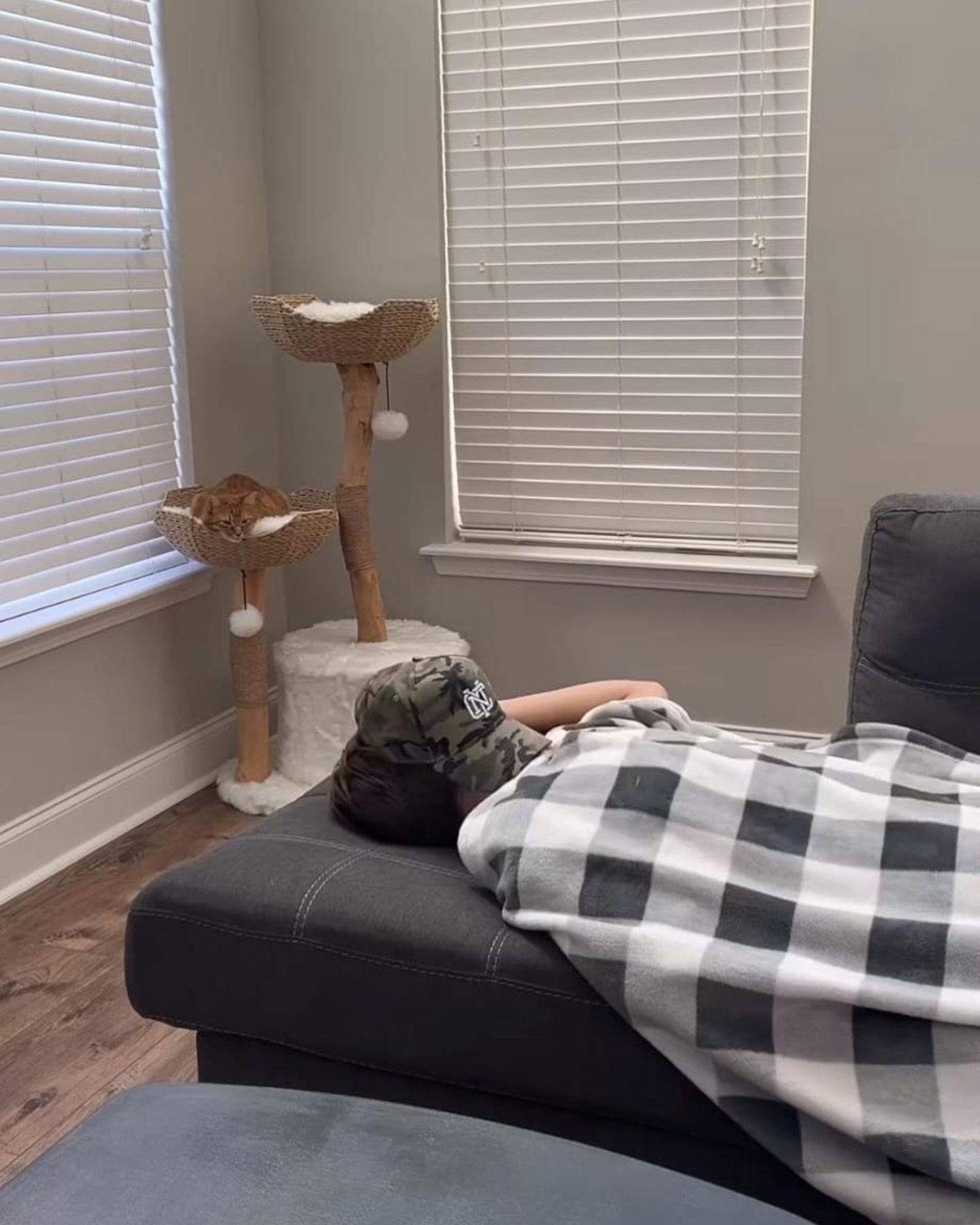 man lies down like a cat