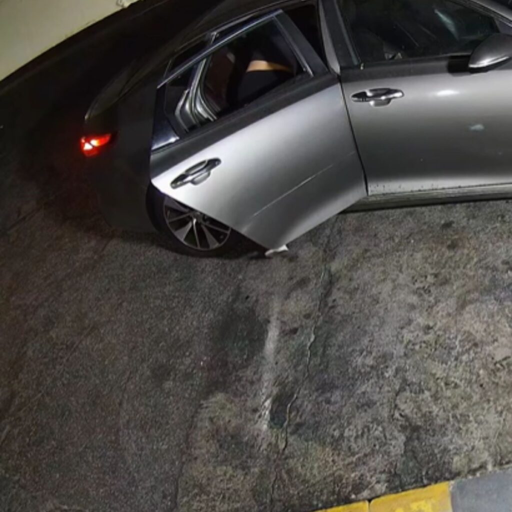 a woman gets into a car