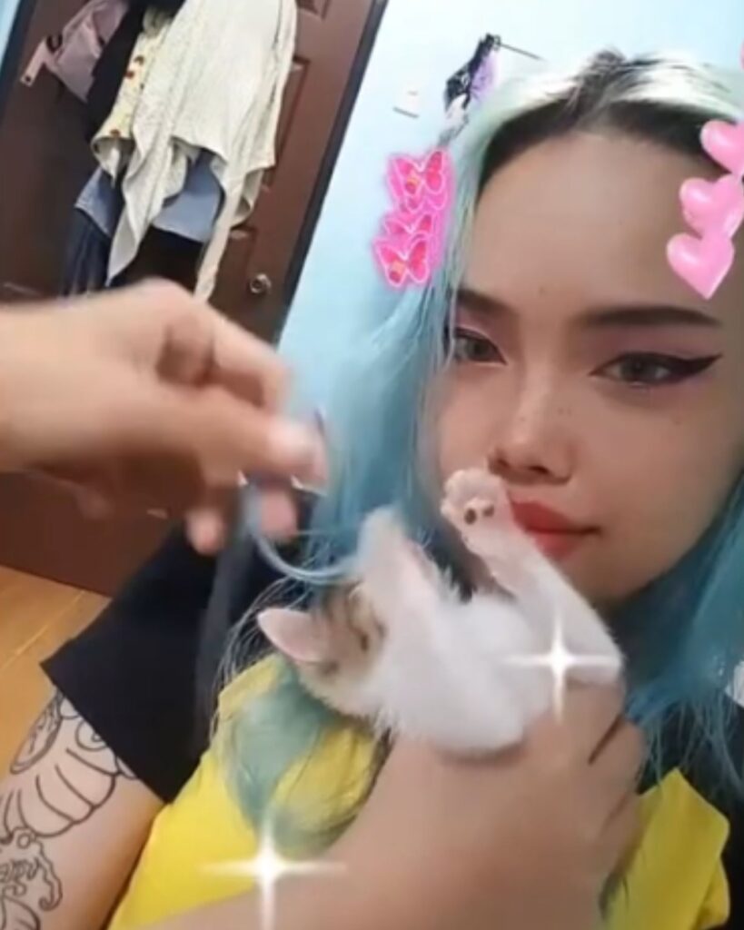 girl with a cat in her hand