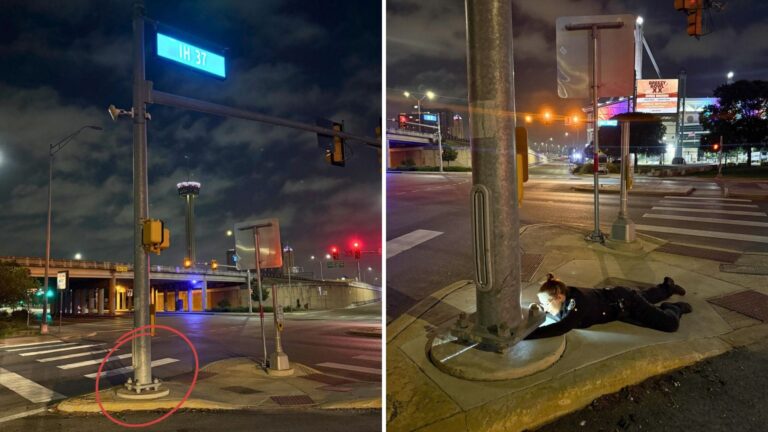 Teeny Kitten Got Stuck Under Light Pole In Texas But Then Her Heroes Arrived