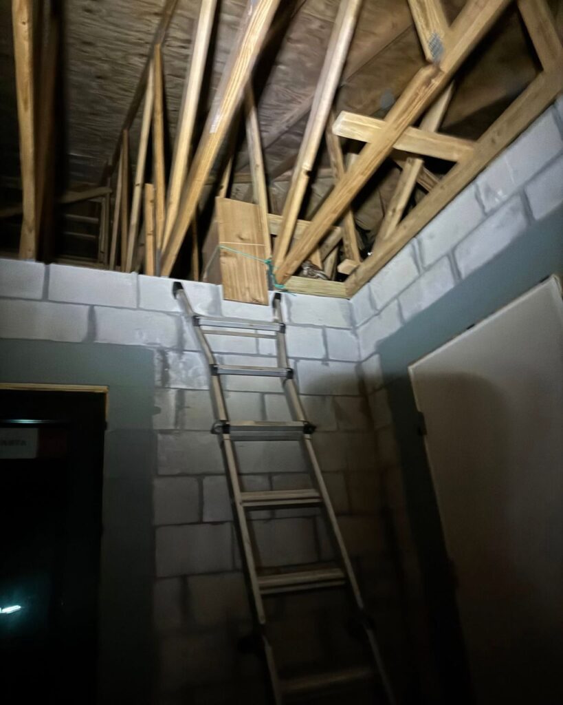 ladder placed against the wall