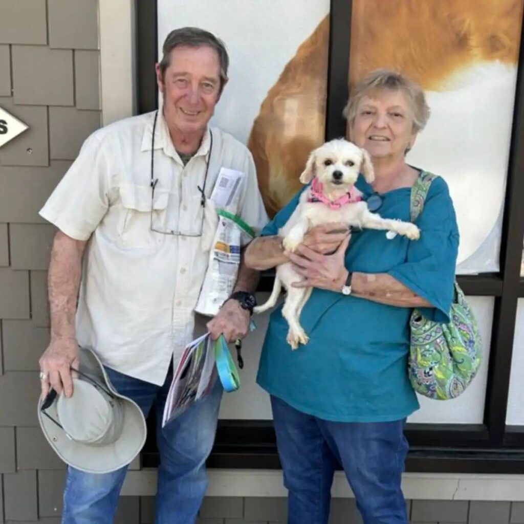 elderly couple with a dog