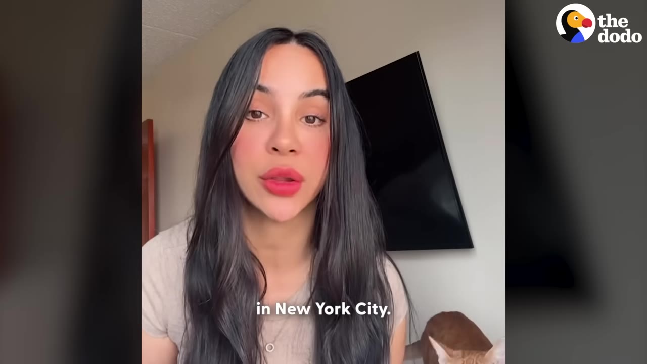 A woman with long dark hair speaking to the camera, with the subtitle 'in New York City.' visible at the bottom.