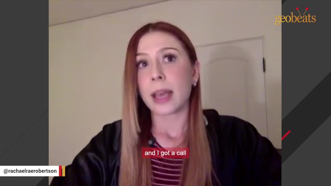 A woman with long reddish-brown hair looks directly at the camera with a concerned expression, with a subtitle reading 'and I got a call'.