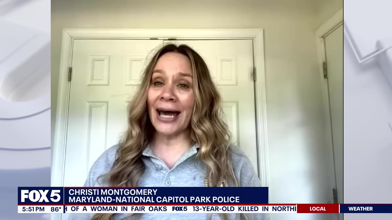 A close-up shot of Corporal Christi Montgomery of the Maryland-National Capitol Park Police speaking during an interview.