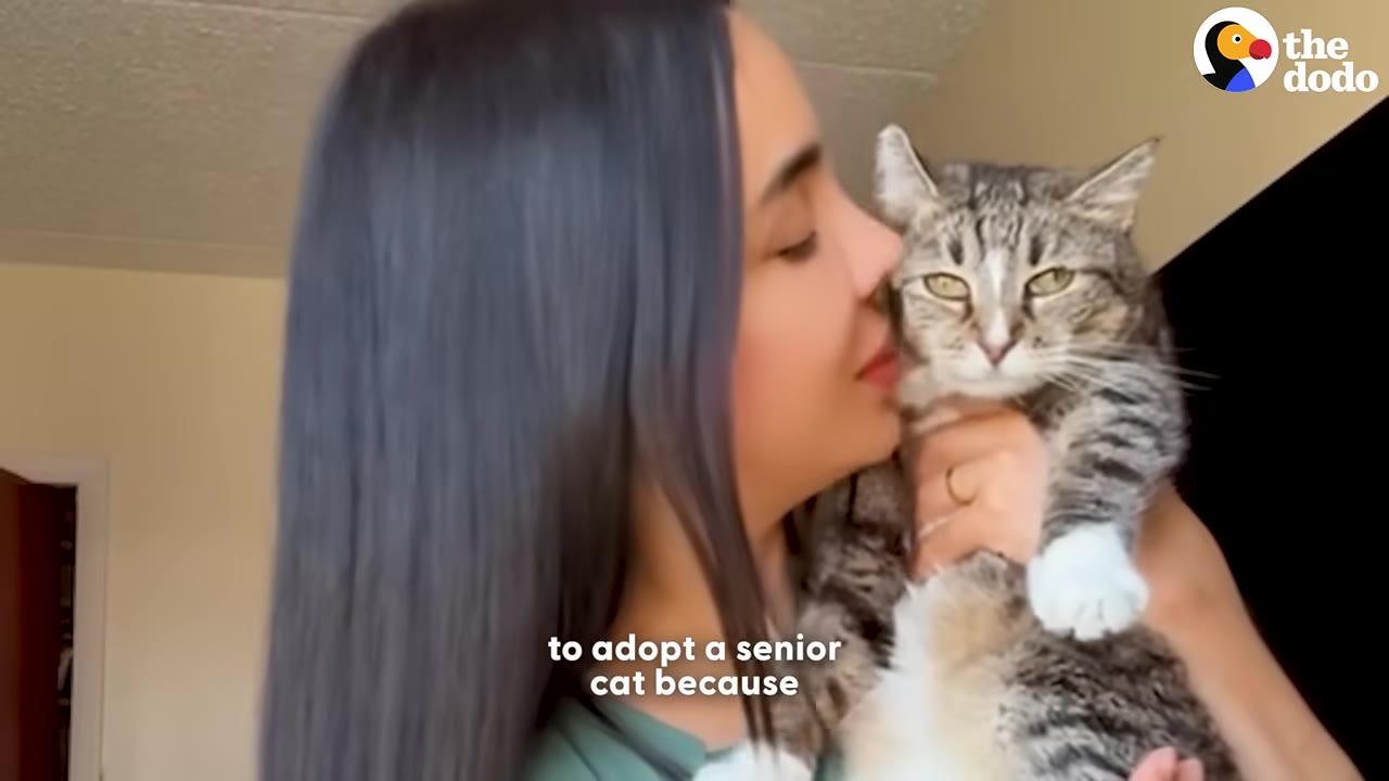 A woman with long dark hair holds a tabby cat close to her face, kissing its cheek.