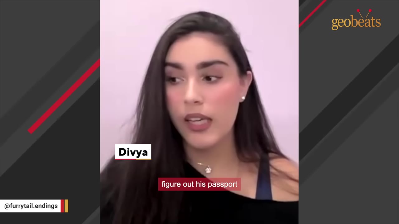 A young woman with long dark hair named Divya speaking, with a subtitle that reads 'figure out his passport'.